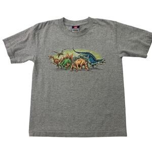 VTG Merch Kids Boys Large Grey Dinosaur TRex Stegosaurus Tee Dino T Shirt